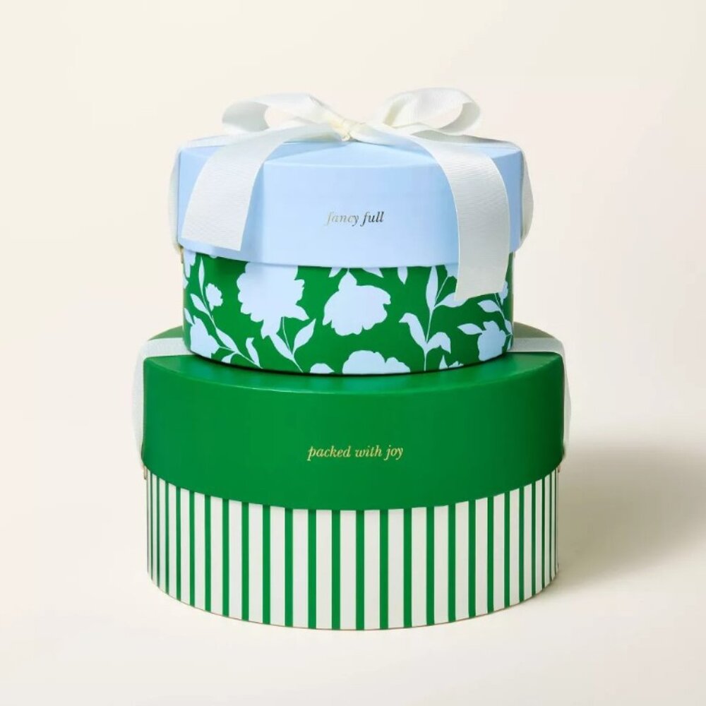 NWT 2pk Classic Rose/Stripe Round Gift Boxes Green/Blue - kate spade new york